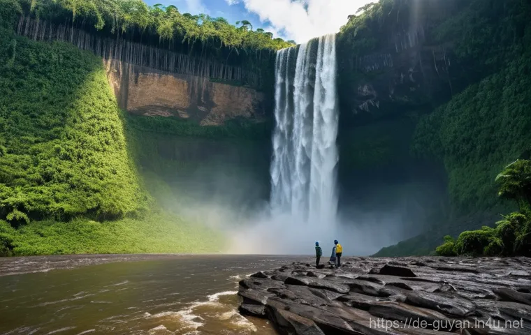 가이아나 기후 및 날씨 - **Prompt 1: Majestic Kaieteur Falls and Verdant Rainforest**
    "A breathtaking wide shot of the Ka...