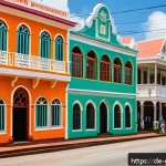 가이아나와 네덜란드 식민지 시절 - A vibrant street scene in Georgetown, Guyana, showcasing colonial Dutch architecture adapted to the ...